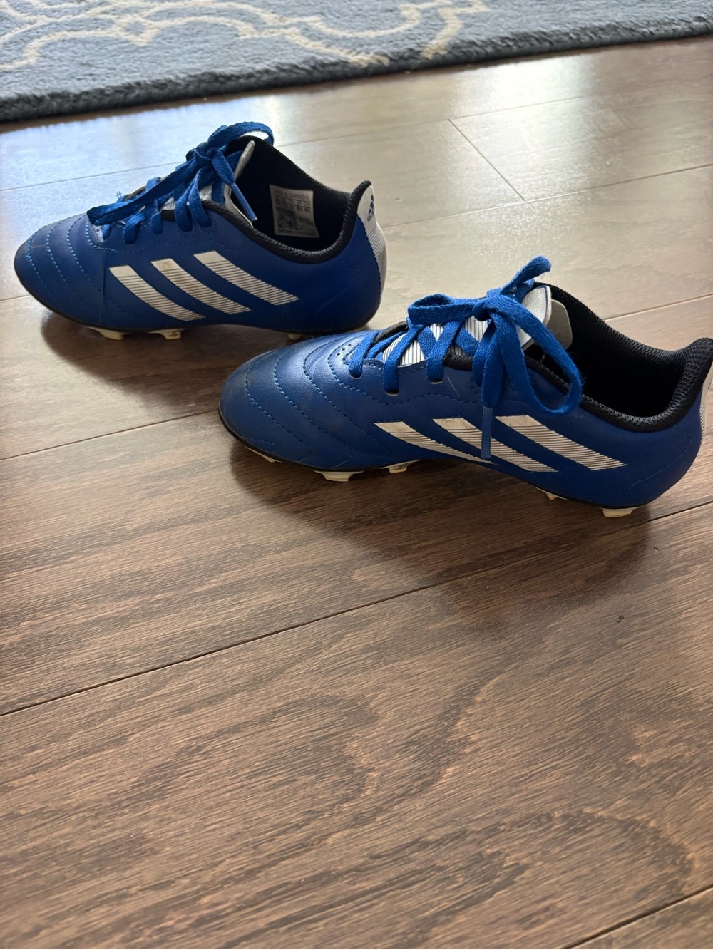 Blue Soccer Cleats with White Stripes